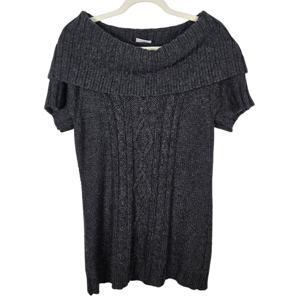 Columbia Womens XL Charcoal Gray Cable Knit Cowl Neck Wool‎ Blend Sweater Tunic